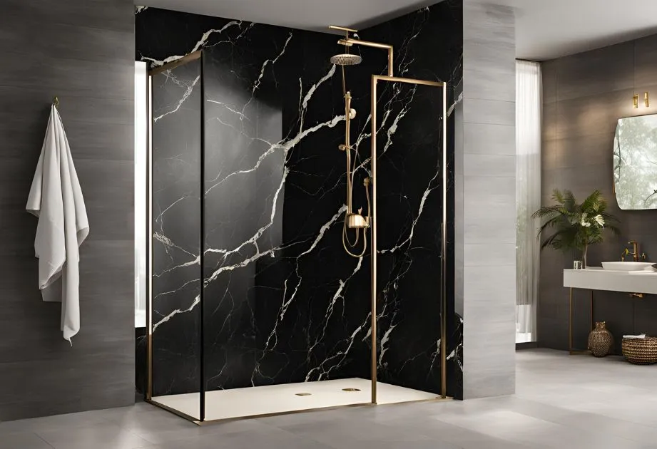 Chic matte Noir Saint Laurent marble effect wall panels, perfect for creating a bold and elegant backdrop in any space.